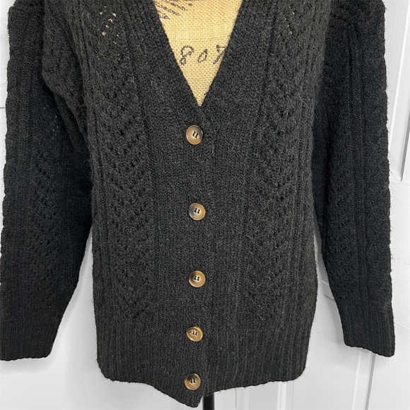 Anthropologie Black Classic Pointelle Cable Knit Cardigan Sweater - Picture 3 of 9